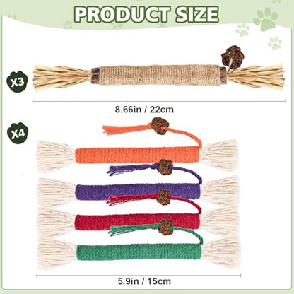 WOUSEDO 8 Pack Catnip Chew Toys for Cats,Cotton Sisal Rope Toys,Cat Natural Silvervine Sticks,for Cat Teeth Cleaning and Dental Care,Interactive Toy for Bored Indoor Cats - size: 8 PACK