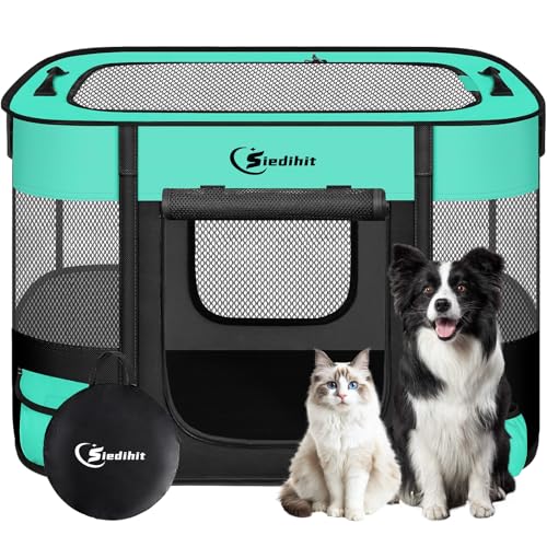 Dog Playpen,Cat Pet Puppy Pen,Portable Playpens for Dogs Indoor Outdoor Travel Camping Use,Foldable Dog Kennel Tent Crate for Rabbit Small Animals with Carrying Case (Green, Medium) - color: Green, size: Medium