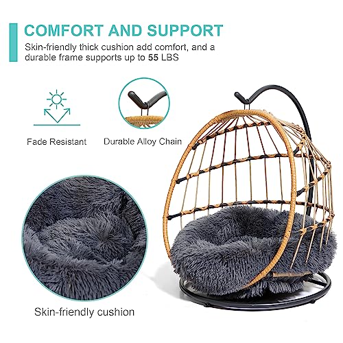 SWITTE Cat Hammock Chair Bed - Removable & Washable Cushion, Hanging Rattan Swing for Indoor Outdoor Cats & Small Dogs, Adjustable Pet Swinging Hammock with 3 Modes - Dark Grey - color: Dark Grey