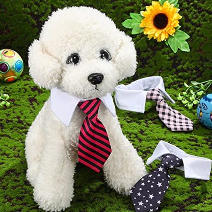 Saintrygo 4 Pieces Cat Dog Tie with Collar Adjustable Puppy Pets Formal Necktie Collars Cat Dogs Bow Ties for Small Pets Grooming Costume Accessories