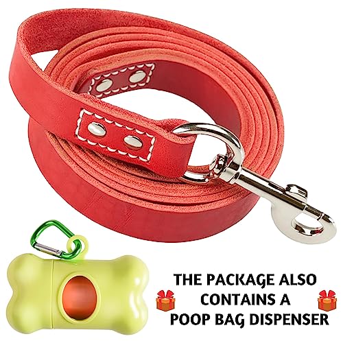 ADITYNA Heavy Duty Leather Dog Leash 6 ft x 1" - Strong, Soft Training Lead for Large & Extra Large Breeds (Red, XL - 6 ft x 1 inch) - color: Red, size: XL - 6 ft x 1 inch