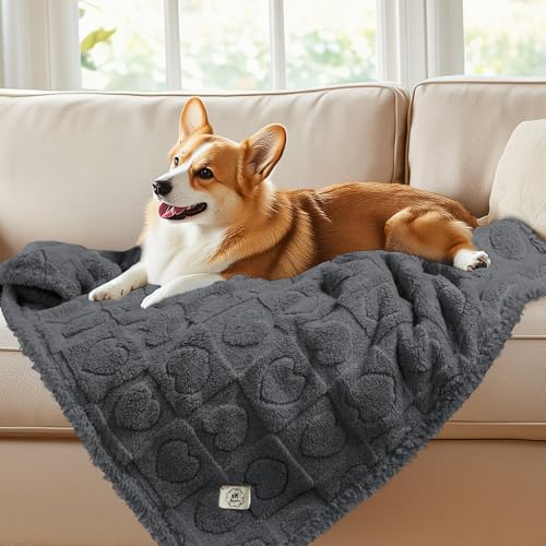Luciphia Waterproof Dog Blanket for Small Medium Dogs Washable Couch Protector Soft Fluffy 3D Heart Jacquard Puppy Cat Blanket with Sherpa Fleece Cozy Calming Throw Blankets, Grey 57x40 inch - color: Grey-waterproof, size: Medium (57x40 inch)