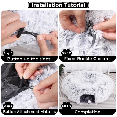 Plush Cat Tunnel with Cat Bed for Indoor Cats, Multifunctional Cat Donut Tunnel for Small Medium Large Cats Kitten Rabbit Puppies (Grey)