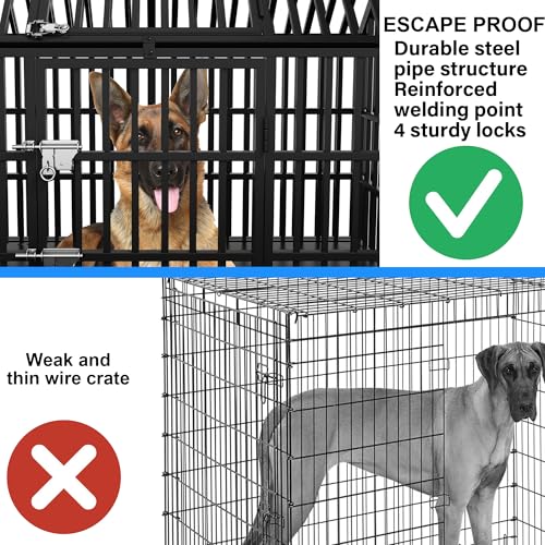 Heavy Duty Dog Crate 54 inch Dog Pet Kennel Cage for Extra Large Giant Dog with 2 Doors Lockable Wheels Removable Trays Top Access All Metal Durable