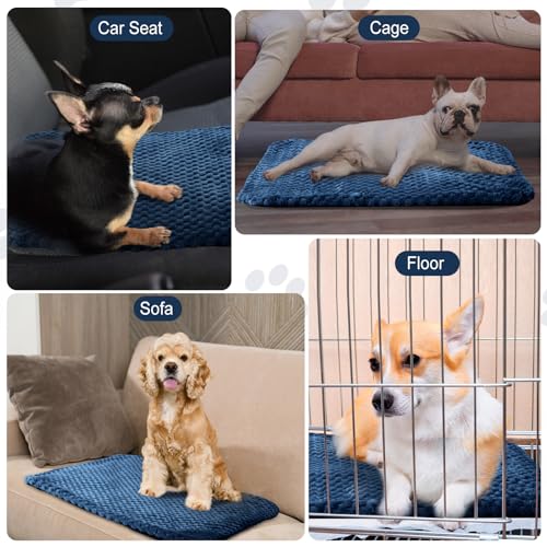 Drydiet 4 Pcs Self Heating Cat Pad Self Warming Cat Bed Dog Heating Pad Washable Thermal Pet Mat for Indoor Outdoor Pet 16 x 20 Inch Removable Non Slip(Navy Blue) - color: Navy Blue