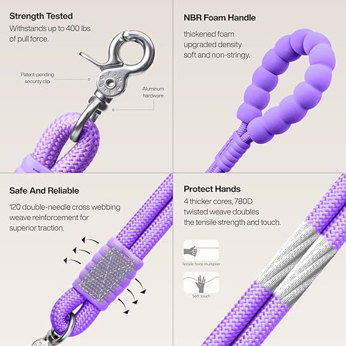 Hands Free Dog Leash, 5-in-1 Adjustable Waist Training Leash for Walking& Hiking – Dual Lead Rope with Padded Handle,MGBR Rotating Metal Clip (Classic-Grape Crush) - color: Classic-Grape Crush-5Ft