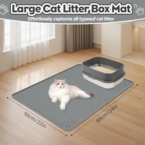 Kalolary Cat Litter Box Mats, Large 34" x 22" Silicone Cat Mat, Easy to Clean Kitty Litter Trapping Mat, Soft on Kitty Paws, Waterproof, Urine-Proof Kittys Litter Mats for Floor, Dark Grey - color: Dark Grey: 86 x 56cm
