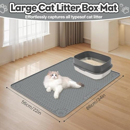 Kalolary Cat Litter Box Mats, Large 34" x 22" Silicone Cat Mat, Easy to Clean Kitty Litter Trapping Mat, Soft on Kitty Paws, Waterproof, Urine-Proof Kittys Litter Mats for Floor, Dark Grey - color: Dark Grey: 86 x 56cm