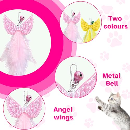Walfront Interactive Cat Toy Wand — Yellow & Pink Wing Tassel Teaser with Replaceable Natural Heads, Flexible Steel Rod, Indoor Cat Toy for Multi-Cat Homes, Kittens & Adult Cats, Play & Stress Relief