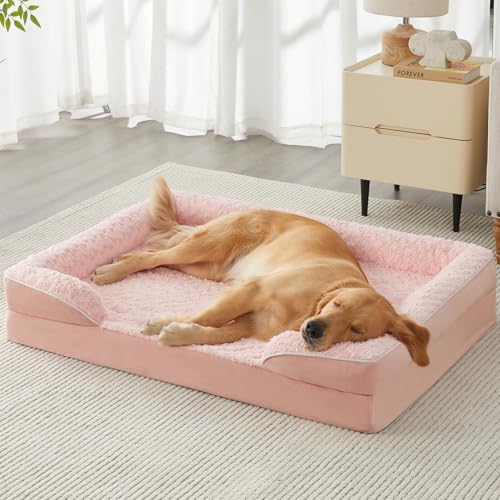 WNPETHOME Dog Beds for Large Sized Dogs, Washable Orthopedic Dog Couch Sofa Bed with Waterproof Lining & Non-Skid Bottom for Pet Sleeping - color: Light Pink, size: 48.0"l X 36.0"w X 7.0"th