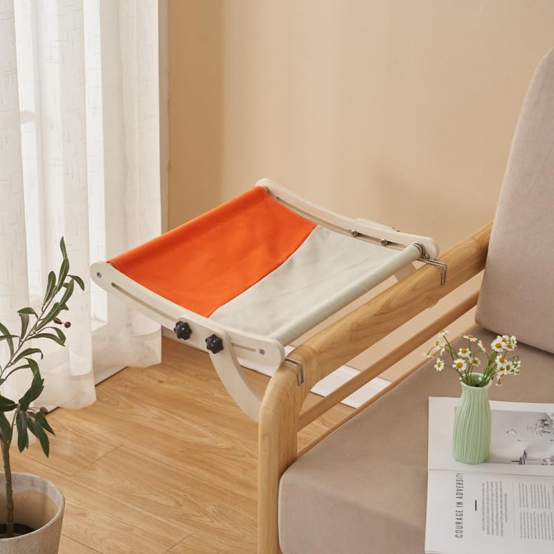 Cat Window Perch, No Screws Easy to Adjust & Assemble, Adjust Wooden Seat for Kitten Bedside Windowsill, Wooden Cats Furniture - color: Gray orange