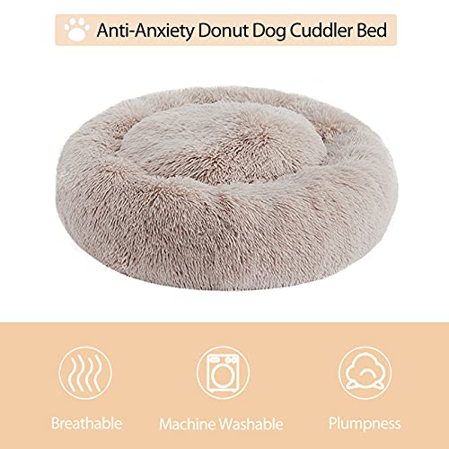 WNPETHOME Calming Dog Bed Cat Bed Donut, Faux Fur Pet Bed Self-Warming Donut Cuddler, Comfortable Round Plush Dog Beds (30 x 30 x 10 Inch, Brown) - color: Brown, size: 30"L x 30"W x 10"Th