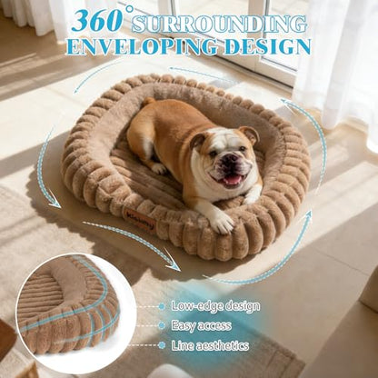 Cute Washable Dog Bed for Small Dogs -Soft Plush Calming Puppy & Cat Bed with Anti-Slip Bottom, Rectangle Anti-Anxiety Puppy Kennel Bed with Handle, 25" x 21" x 4", Brown - color: Brown, size: 25"L x 21"W x 4"Th