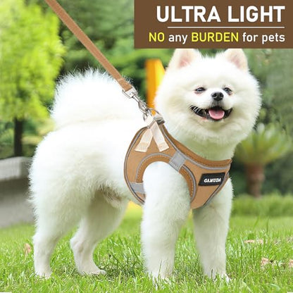 Small Pet Harness Collar and Leash Set, Step in No Chock No Pull Linen Fabric Soft Mesh Dog Vest Harnesses Reflective for Dogs Puppy Cats Kitten Rabbit (Brown, XS) - color: Brown, size: X-Small