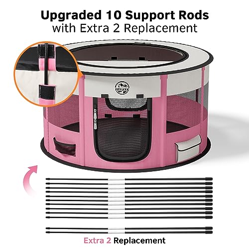 Dog Playpen Puppy Play Pen Indoors Pet Crate Small Dog Cage Portable Foldable Cat Kennel for Kitten Hamster Rabbit Bunny Guinea Pig with Collapsible Food Bowl Carrying Case - color: Pink, style: L