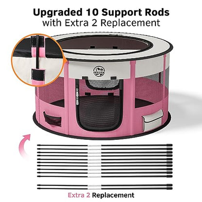 Dog Playpen Puppy Play Pen Indoors Pet Crate Small Dog Cage Portable Foldable Cat Kennel for Kitten Hamster Rabbit Bunny Guinea Pig with Collapsible Food Bowl Carrying Case - color: Pink, style: L