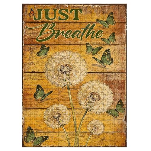 1000 Pieces Jigsaw Puzzles for Adults, Just Breathe Dandelion Butterfly Art Puzzle, Stress Relief Concentration Training Brain Teaser Puzzle 29.5x19.7 Inch - color: Wooden Puzzle12, size: 1000 Piece pcs