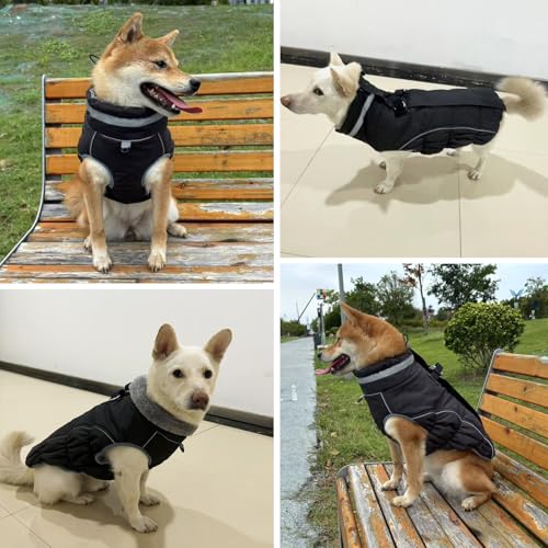 Dog Coat, Reflective Dog Jacket Waterproof Windproof Puppy Cold Weather Coats with Harness Built in, Winter Extra Warm Pet Coat Fleece Vest for Small Large Pets and Puppy (Black, XX-Large) - color: Black, size: XX-Large