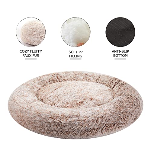 Bedfolks Calming Donut Dog Bed - 30" Round Plush for Medium Dogs, Anti-Anxiety, Machine Washable (Brown, Medium) - color: Brown, size: 30.0"L x 30.0"W x 8.0"Th