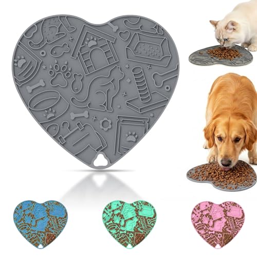 Cat & Dog Slow Feeder Puzzle Toy — Interactive Cat Puzzle Feeder Bowl, Dog Puzzle Feeder, Dog Lick Mat, Mental Stimulation Toy for Indoor Cats & Dogs, Anti-Gulp, Fun & Durable Heart Shape(Grey) - color: Grey