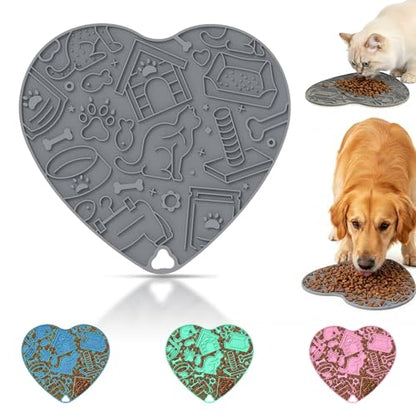 Cat & Dog Slow Feeder Puzzle Toy — Interactive Cat Puzzle Feeder Bowl, Dog Puzzle Feeder, Dog Lick Mat, Mental Stimulation Toy for Indoor Cats & Dogs, Anti-Gulp, Fun & Durable Heart Shape(Grey) - color: Grey
