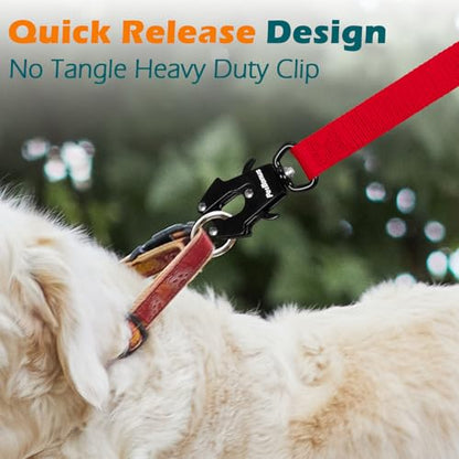 Heavy Duty Tactical Dog Leash, 5 FT Bungee Shock Absorption Leash with 2 Padded Handles, Quick Release Metal Clip, Car Seatbelt, No Pull Training Lead for Large Medium Dogs（Red） - color: Red