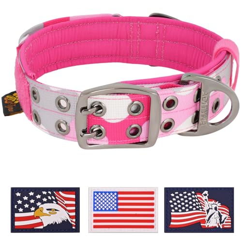 ADITYNA Heavy Duty Dog Collar for Medium Dogs - Camo Pink Collar with Handle for Training, and Walking - Wide, Thick, Tactical, Soft Neoprene Padded - color: Camo Pink, size: Medium: Fit 15-19" Neck