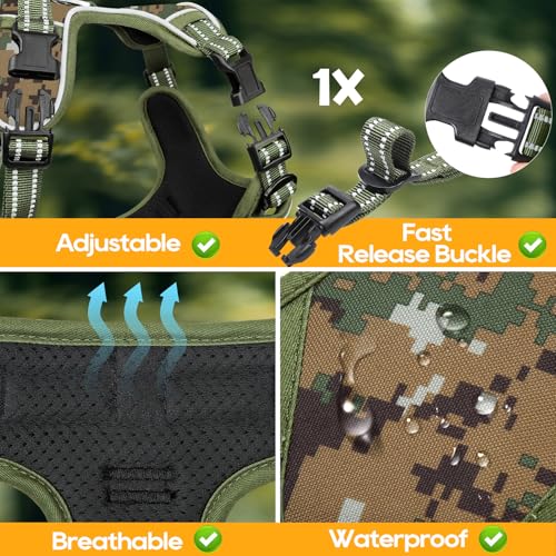 Dog Harness Small Sized,No Pull Dog Harness Adjustable Metal Rings 3 Buckles,Reflective No Choke with Easy Control Handle for Small Dogs,Military Green S - color: Military Green, size: Small (Pack of 1)
