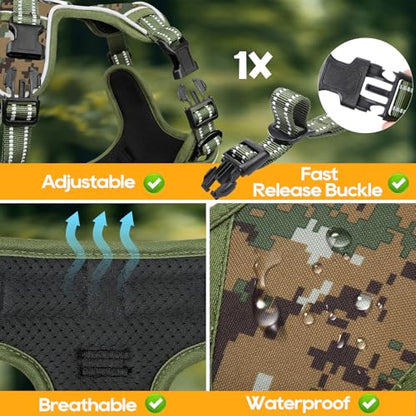 Dog Harness Small Sized,No Pull Dog Harness Adjustable Metal Rings 3 Buckles,Reflective No Choke with Easy Control Handle for Small Dogs,Military Green S - color: Military Green, size: Small (Pack of 1)