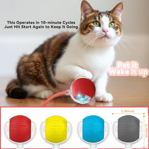 Speedy 2.0 Tail 2 Packs Interactive Cat Toys for Indoor Cats, Automatic Cat Toy with Elastic Mesh Tail, Electric Rolling Ball on Carpet, Chirping and Motion Activate Cat - color: 2 PC Grey+Yellow