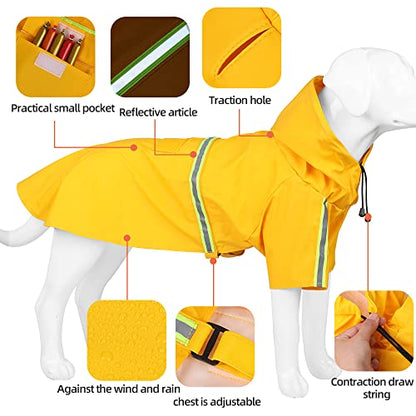 Dog Raincoat with Hood Waterproof Poncho Rain Jacket Dog with Back Pocket Adjustable Drawstring Reflective Strip (Orange, XXXXX-Large)