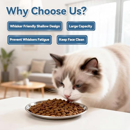 8 Pack Stainless Steel Cat Food Bowls, Cat Dishes Shallow Whisker-Friendly Metal Dishes with Non-Slip Silicone Bottom, Easy to Clean Indoor Feeding Bowls for Cats, Kittens & Small Dogs (6.7")