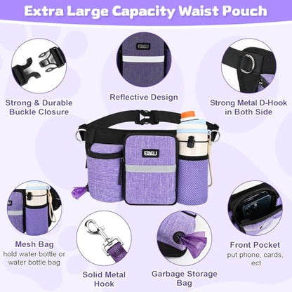 Heavy Duty Hands Free Dog Leash with Zipper Pouch for Two Dogs, Waist Belt for Large Medium Dogs for Running, Walking, Jogging and Hiking, Dual Padded Handles and Durable Bungee (2 Dog Purple) - color: 2 Dog Purple