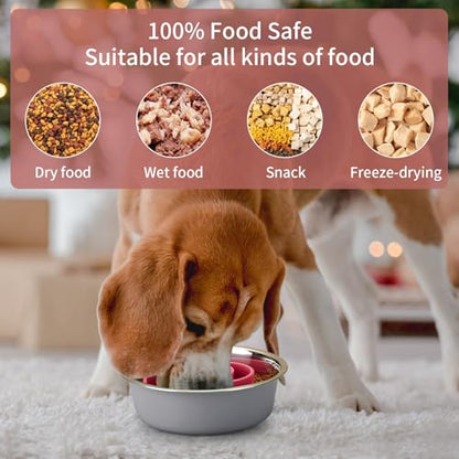 Slow Feeder Dog Bowls Insert, Animire Soft Silicone Slow Eating Dog Food Bowl for Small, Medium and Large Dogs, Compatible with Regular and Elevated Bowls - color: Rose, size: L