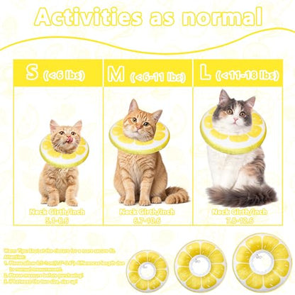 Cat Cone Collar Soft, Adjustable Cat Recovery Cone to Stop Licking, Cute Kitten Donut Collar After Surgery, Elizabethan Collars for Kittens, Lightweight Cats Neck Cones (Lemon, Small) - color: Lemon, size: Small