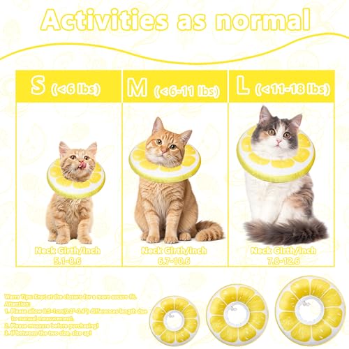 Cat Cone Collar Soft, Adjustable Cat Recovery Cone to Stop Licking, Cute Kitten Donut Collar After Surgery, Elizabethan Collars for Kittens, Lightweight Cats Neck Cones (Lemon, Medium) - color: Lemon, size: Medium