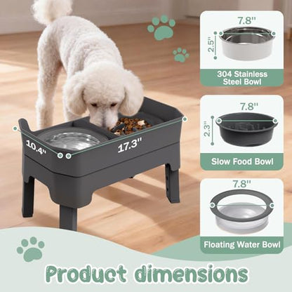 4 in 1 Adjustable Elevated Dog Bowls with 2*Stainless Steel Bowls, Anti-Spill Water Bowl, 4 Heights Raised Dog Bowl Stand for Small to Medium & Growing Large Puppies, Anti-Slip, Mess Proof Design - color: Gray