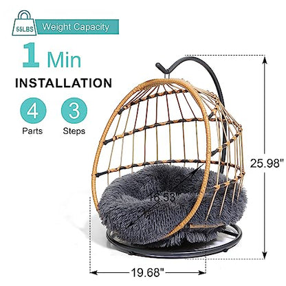 SWITTE Cat Hammock Chair Bed - Removable & Washable Cushion, Hanging Rattan Swing for Indoor Outdoor Cats & Small Dogs, Adjustable Pet Swinging Hammock with 3 Modes - Dark Grey - color: Dark Grey