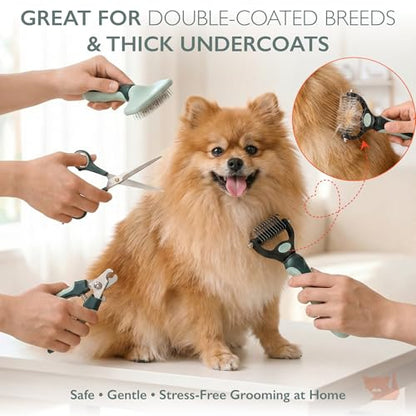 HamInWay 8-in-1 Pet Grooming Kit for Dogs & Cats – Includes Brushes, Combs, Nail Clippers & File – Professional Grooming Tools Set in Logo Bag – Safe, Gentle & Durable – Ideal for All Pet Sizes