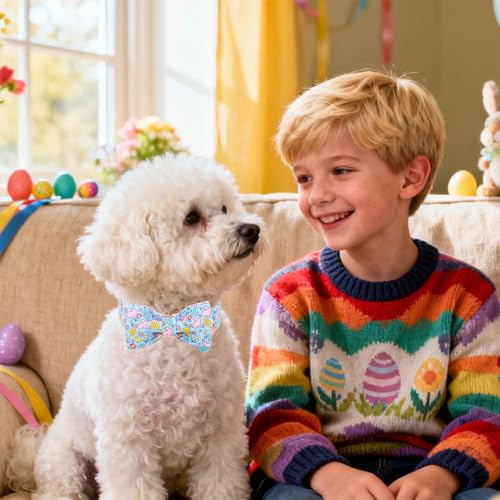 DOGWONG Easer Dog Collar with Bow,Blue Bunny Easter Dog Collars, Adjustable Durable Soft Flower Easter Dog Collar for Male Female Puppy,S - color: C-Flower rabbit bow, size: S