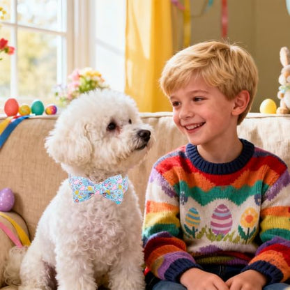DOGWONG Easer Dog Collar with Bow,Blue Bunny Easter Dog Collars, Adjustable Durable Soft Flower Easter Dog Collar for Male Female Puppy,S - color: C-Flower rabbit bow, size: S