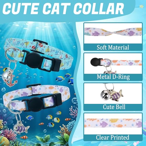 18 Pcs Breakaway Cat Collars with Bells Pendants Adjustable Cute Cat Collars with Ice Cream Sea Pattern Summer Kitten Collar for Girl Boy Cats - color: Summer Animals