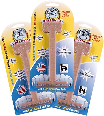 Bullibone Nylon Dog Chew Toy for Aggressive Chewers - Dental Hygiene Bone with Peanut Butter Flavor, Durable Tough Chew Toys for Large Dogs, Indestructible Dog Bone - 3 Pack - size: Large - 3 Pack