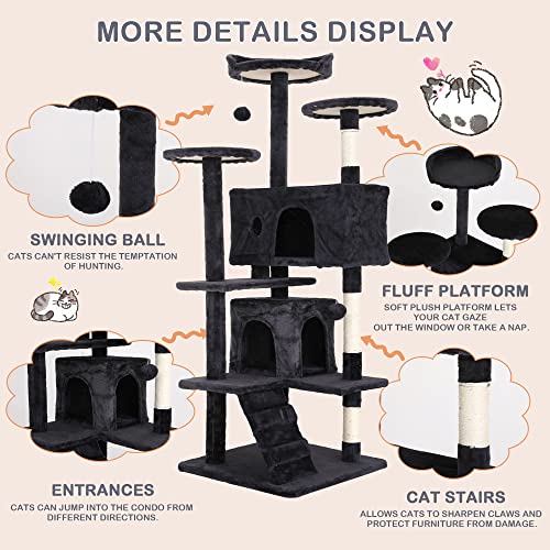 70'' Tall Multi-Level Cat Tree with Scratching Post, Platform, Condo, Tower and Funny Toy for Indoor Medium Cats - color: Dark Gray