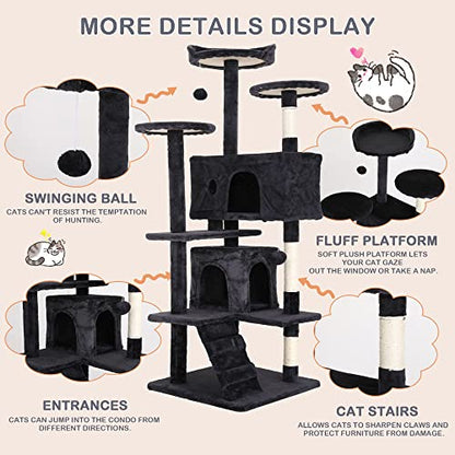 70'' Tall Multi-Level Cat Tree with Scratching Post, Platform, Condo, Tower and Funny Toy for Indoor Medium Cats - color: Dark Gray