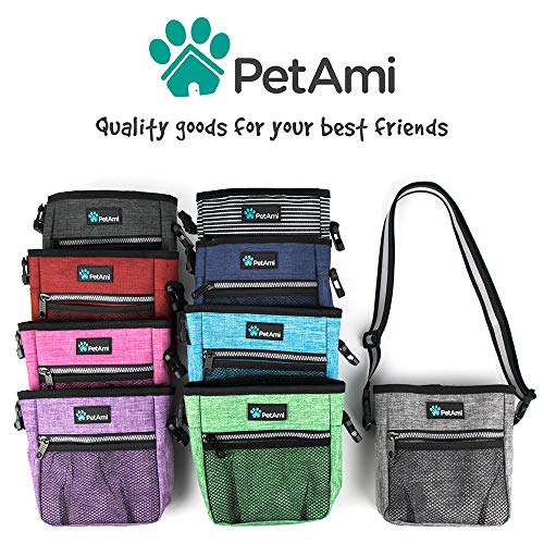 PetAmi Dog Treat Pouch, Pet Treat Pouch For Training, Dog Walking Bag Holder for Kibbles, Pet Food Toy, Dog Trainer Essentials Supplies, Poop Bag Dispenser, 3 Ways to Wear (Black Stripes) - color: Black Stripes