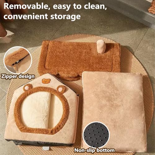 Cat Bed for Indoor Cats,Cozy Cat Cave Bed Cat House Cat Tent with Removable Cushion Pillow,Soft Warm Pet House Puppy Bed,Cute Bear Pet Nest for Cat Kitten Small Dogs (Brown, L-20.5x16.9x19.7 Inches) - size: L-20.5x16.9x19.7 Inches
