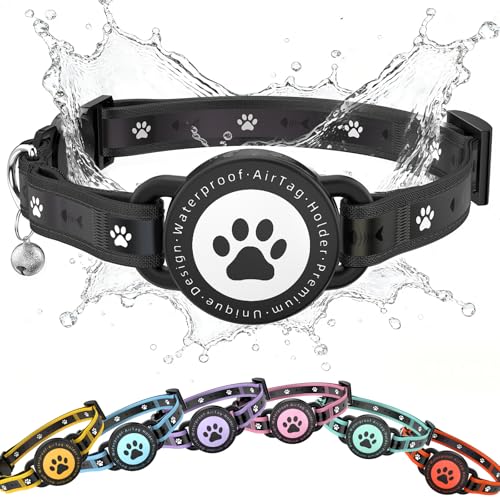 Airtag Cat Collar Breakaway, Reflective Cat Collar with AirTag Holder and Bell, Compatible with Apple Air Tag, Comfortable Padding, Adjustable, Durable (Black) - color: Black, size: XS(8"-10.5")