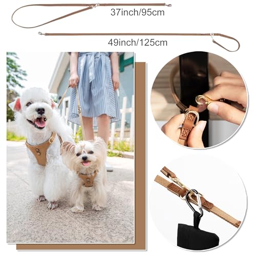 No Pull Dog Harness with Multifunction Dog Leash,Soft Adjustable No Choke Escape Proof Pet Harness Vest for Medium Dogs,Denim Mocha Brown,M - color: Pocket-Brown, size: M