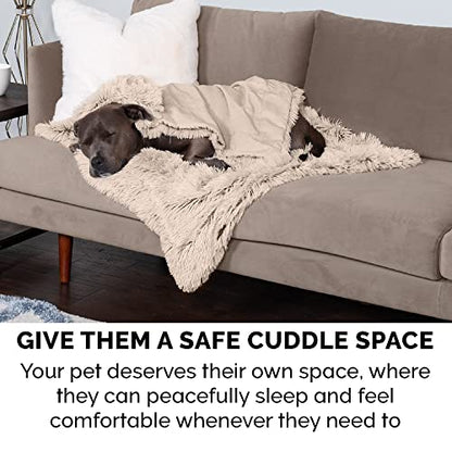 Furhaven Waterproof Throw Blanket for Dogs & Indoor Cats, Washable - Shaggy Plush Calming Long Faux Fur & Velvet Dog Blanket - Taupe, Small